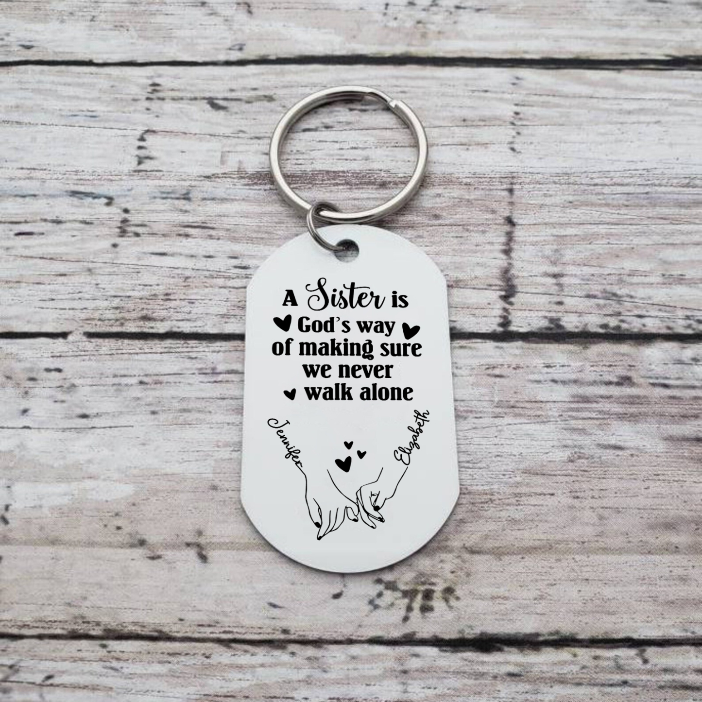 Personalised Photo Keyring Custom 2 Names Metal Keychain "A Sister Is God's Way Of Making Sure We Never Walk Alone" Gift For Bestie/Friend-Jessemade AU