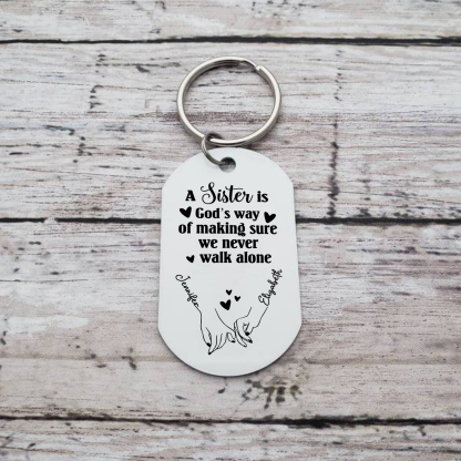 Personalised Photo Keyring Custom 2 Names Metal Keychain "A Sister Is God's Way Of Making Sure We Never Walk Alone" Gift For Bestie/Friend-Jessemade AU