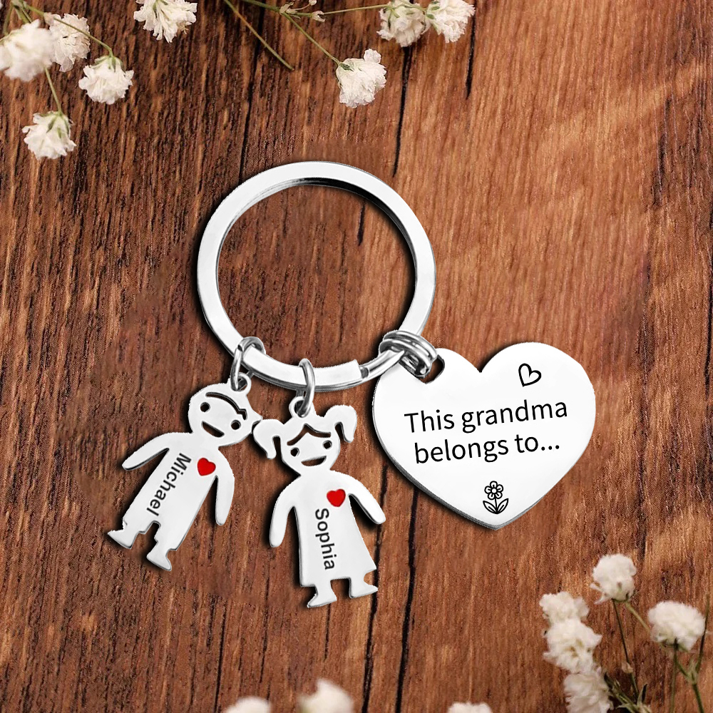 Personalised Keychain with Kid Charm Engraved 2 Names Family Keychain for Grandma-Jessemade AU