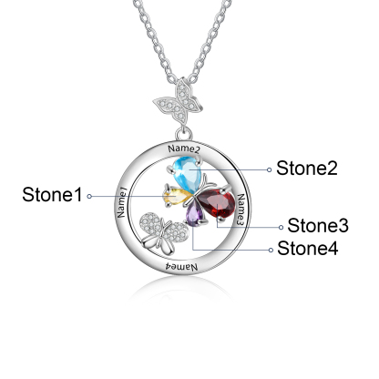 Personalised Butterfly Necklace With 4 Birthstones Custom Names Best Gift For Her-Jessemade AU