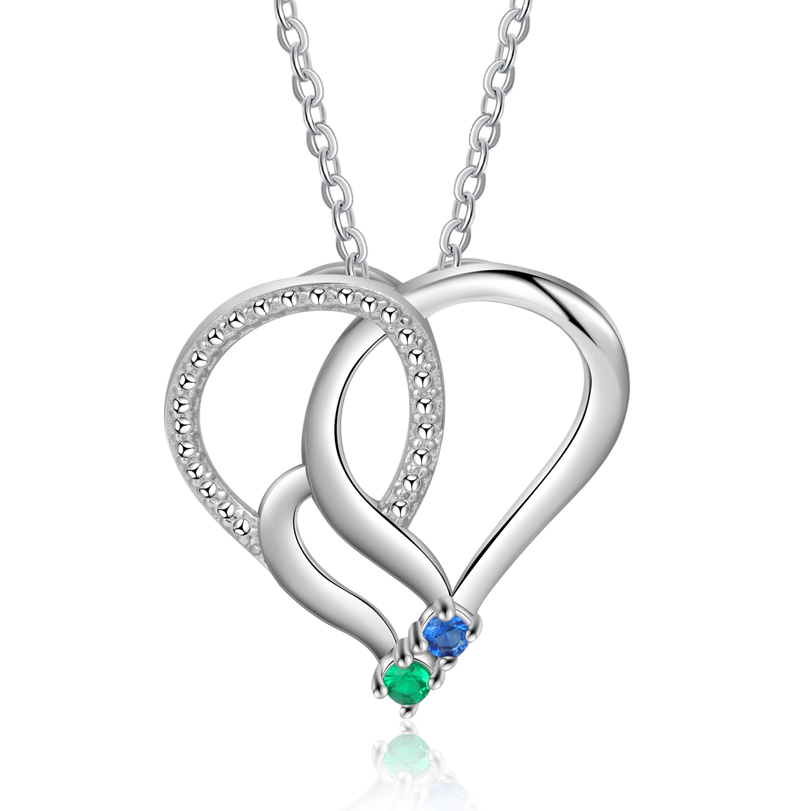 Personalised Heart Necklace With 2 Birthstones Engraved Names Gift For Her-Jessemade AU
