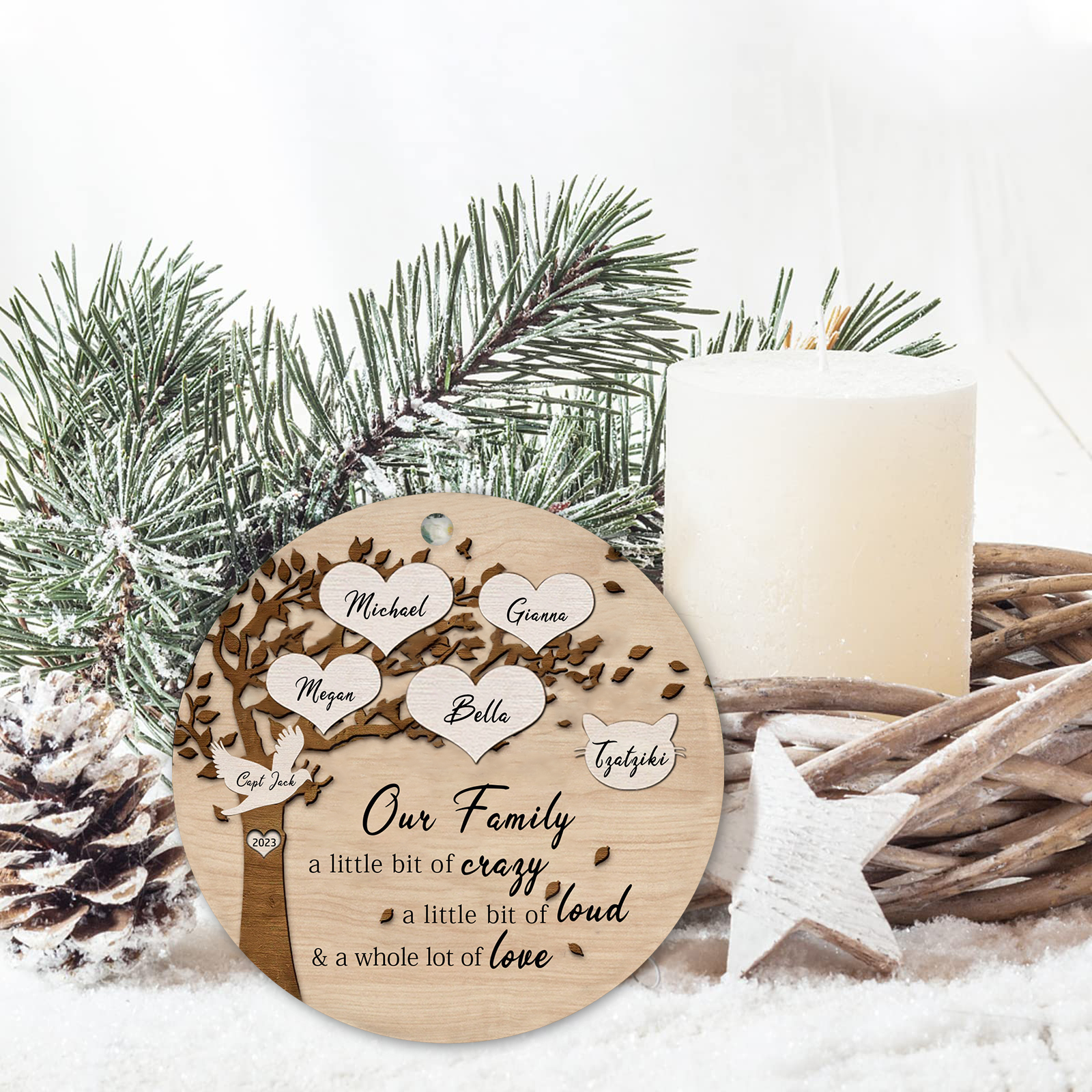 6 Names - Personalised Christmas Tree Ornaments Tree of Life Pendant with Name Wooden Gifts for Family and Friends-Jessemade AU