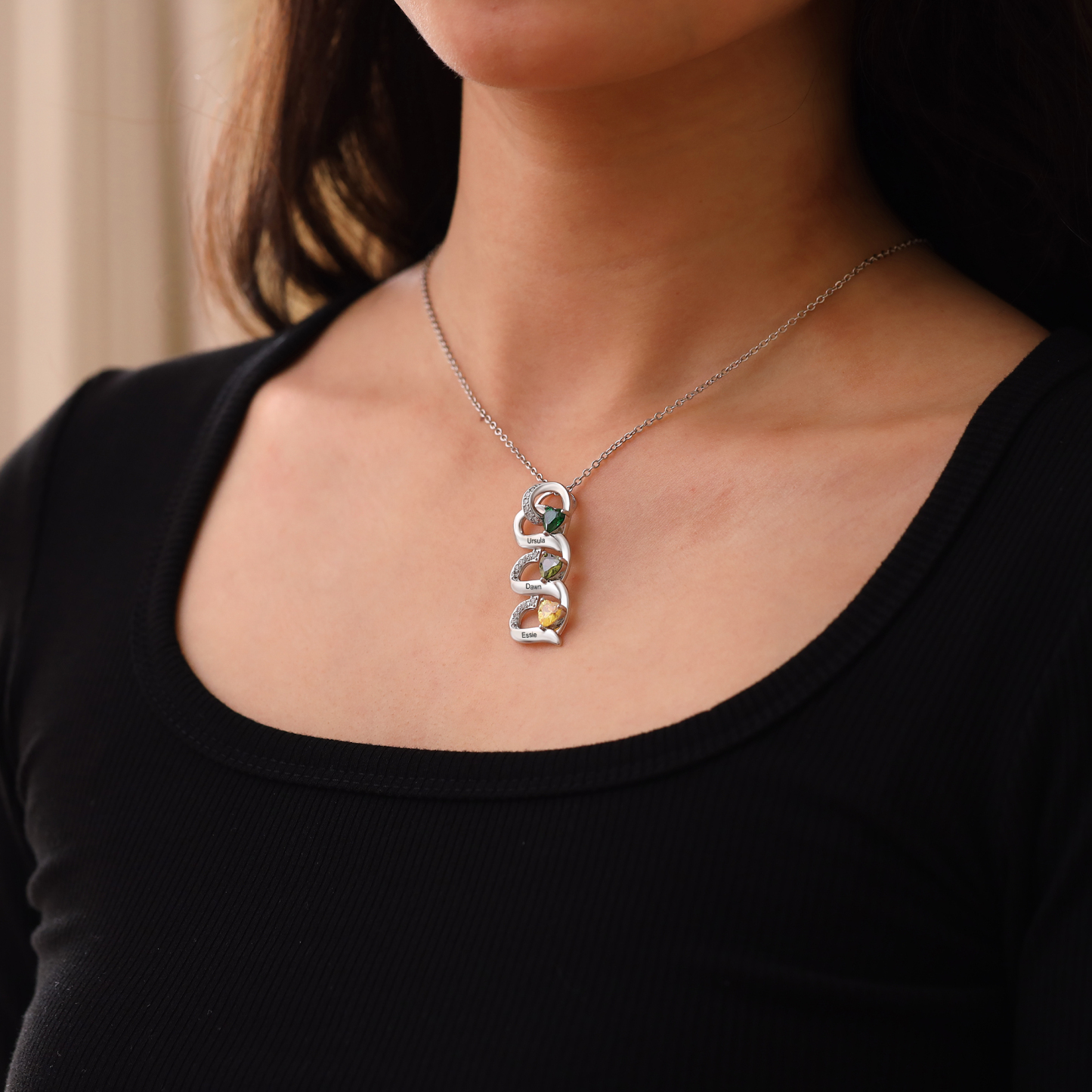 Personalised Heart Pendant Necklace Custom 3 Birthstones & 3 Names Necklace Gifts for Her-Jessemade AU
