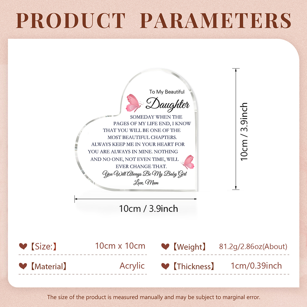 To My Daughter Acrylic Heart Keepsake Heart Ornament - You Will Always Be My Baby Girl-Jessemade AU