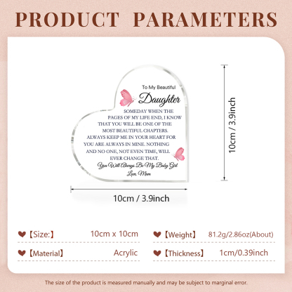 To My Daughter Acrylic Heart Keepsake Heart Ornament - You Will Always Be My Baby Girl-Jessemade AU