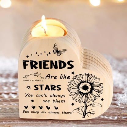 To My Friend Wooden Candle Holder Custom 2 Names Sunflowers Candlesticks - Friends Are like Stars-Jessemade AU