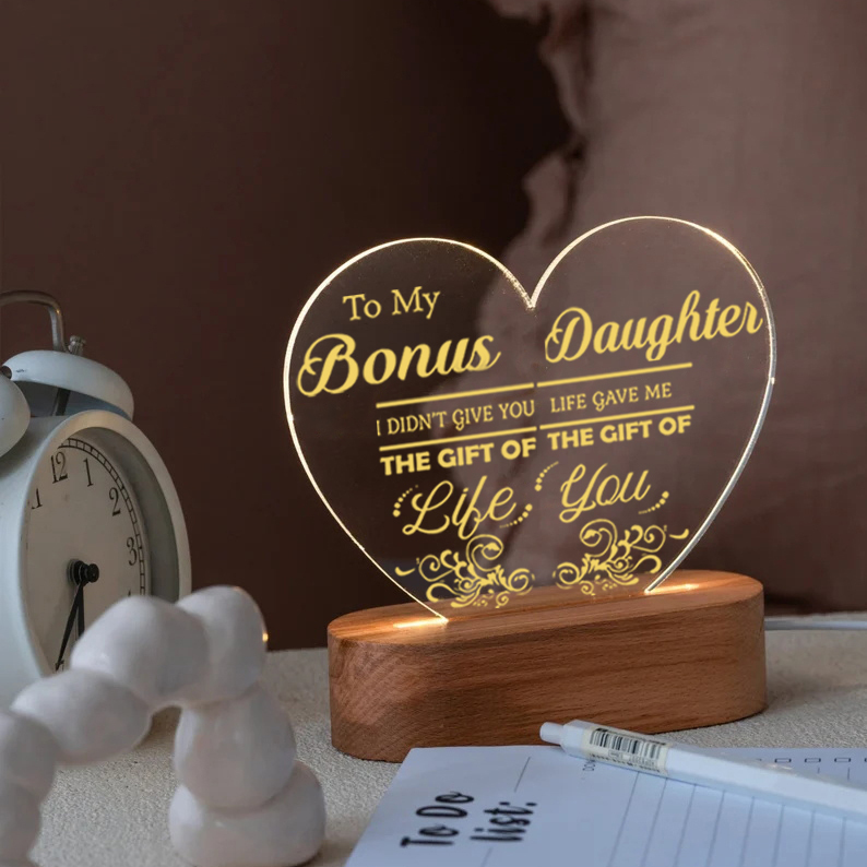 To My Bonus Daughter Night Light "Life Gave Me The Gift of You" Wooden LED Lamp-Jessemade AU