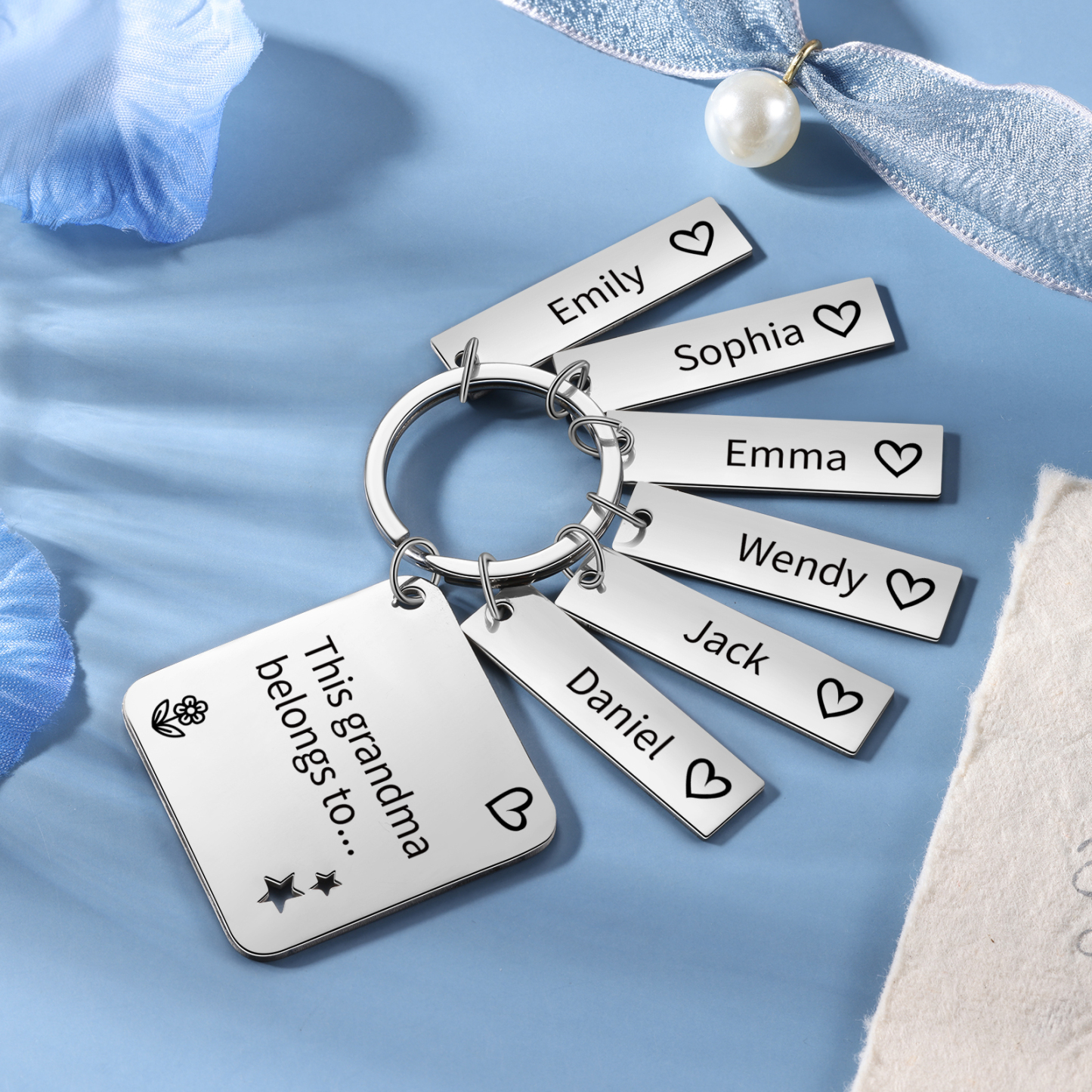 Personalised 6 Names & 1 Text Keychain Custom Family Keychain Gifts for Father/Mother/Grandma/Grandpa-Jessemade AU