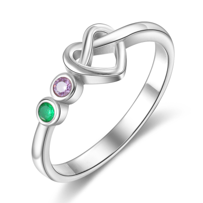 Family Ring Personalised 2 Birthstones Heart Knot Ring Band-Jessemade AU
