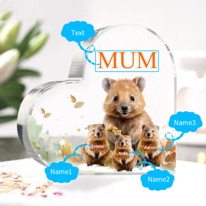Personalised Acrylic Heart Keepsake Custom 1 Text & 3 Names Ornament Quokka Family Gift for Mother/Grandma-Jessemade AU
