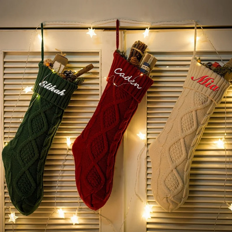 Christmas Needlepoint Stockings Personalised Name Knitting Stockings Decoration-Jessemade AU