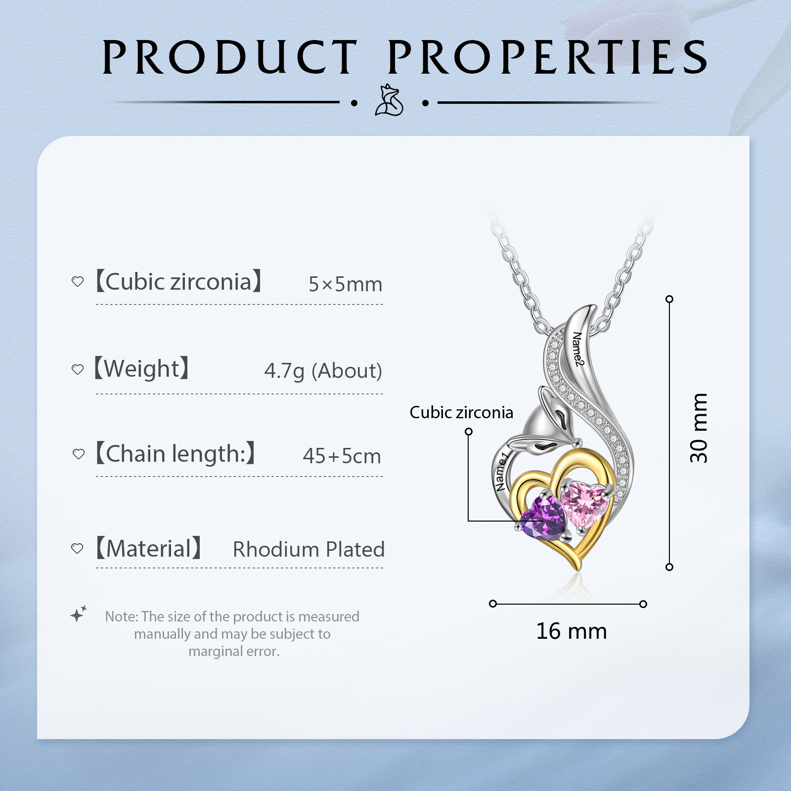 Personalised Heart Fox Necklace with Birthstone Engraved Name Gifts for Her-Jessemade AU