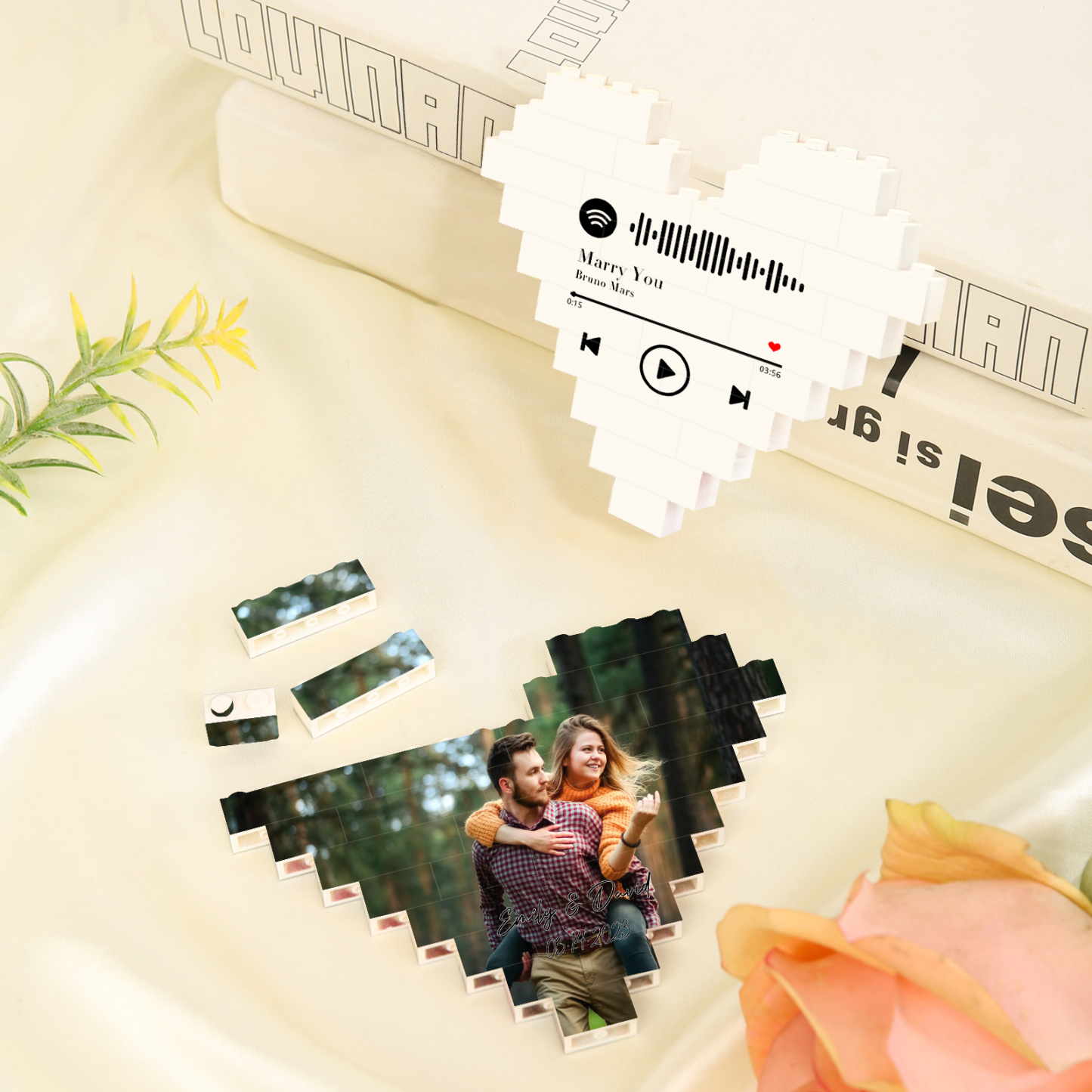 Personalised Spotify Code Heart Shape Building Blocks Puzzle Photo Brick Square Shape Puzzle DIY Gift - Single Layers-Jessemade AU