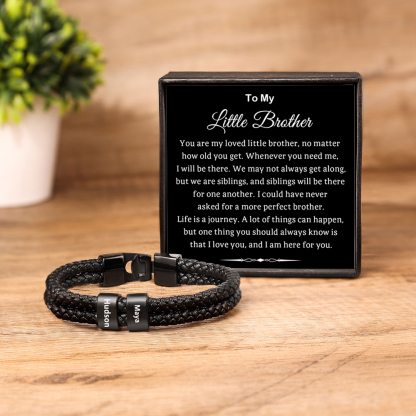 To My Little Brother Leather Bracelet with Beads Engraved 2 Names Two Layers Bracelet - You Are My Loved Little Brother, No Matter How Old You Get-Jessemade AU