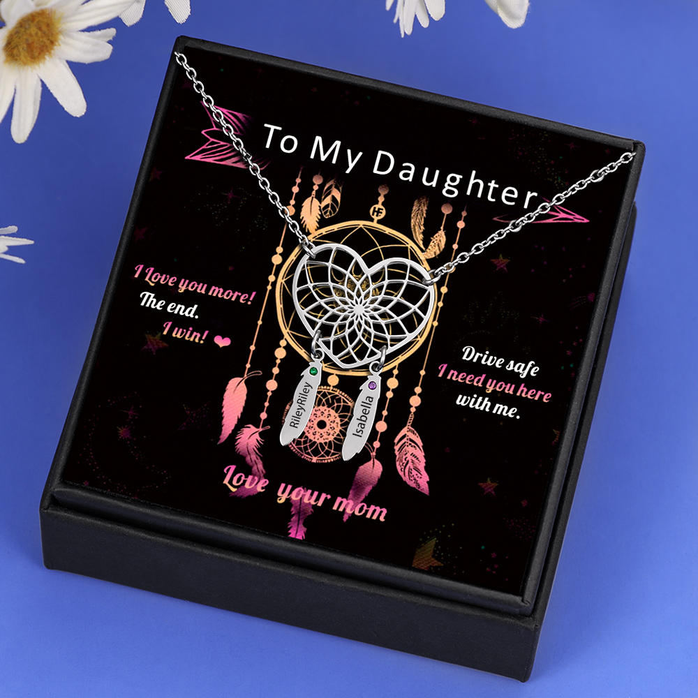 Personalised Dream Catcher Necklace With Birthstones Custom 2 Names Necklace Gifts For Her-Jessemade AU