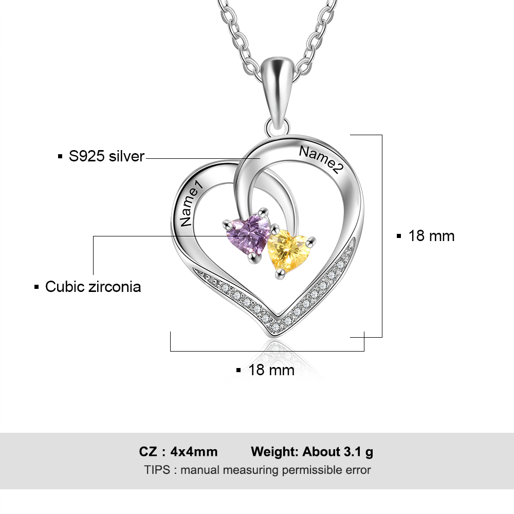 Mother's Day Gift Personalised Heart Necklace With Names Custom 2 Birthstones Gifts For Women-Jessemade AU
