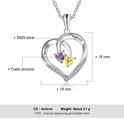 Mother's Day Gift Personalised Heart Necklace With Names Custom 2 Birthstones Gifts For Women-Jessemade AU