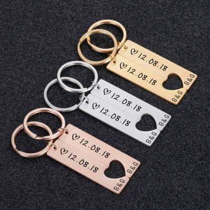 To My Man/My Love Heart Keychain Set Personalised Date Initial Keyring Matching Couple Gifts-Jessemade AU