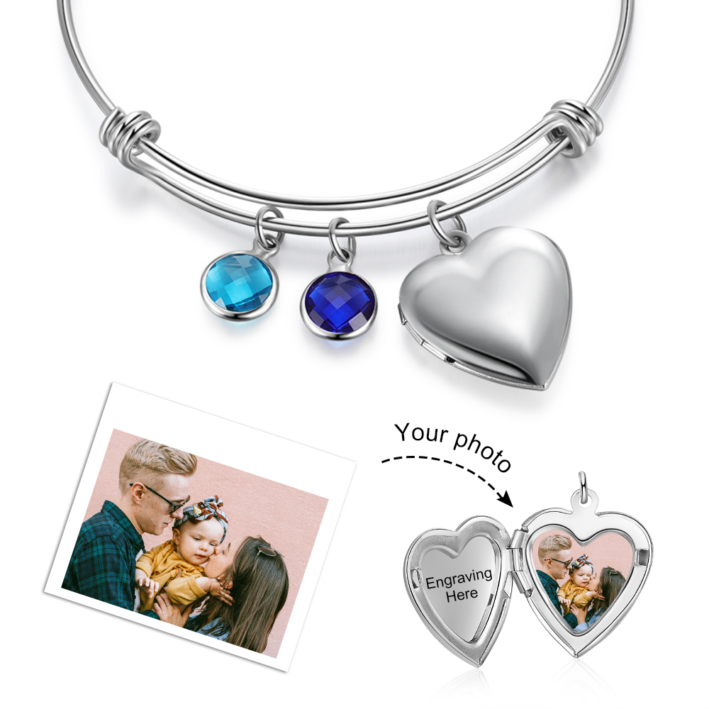 Personalised Heart Photo Locket Bracelet With Birthstones Custom Photo Bracelet Gifts For Her-Jessemade AU