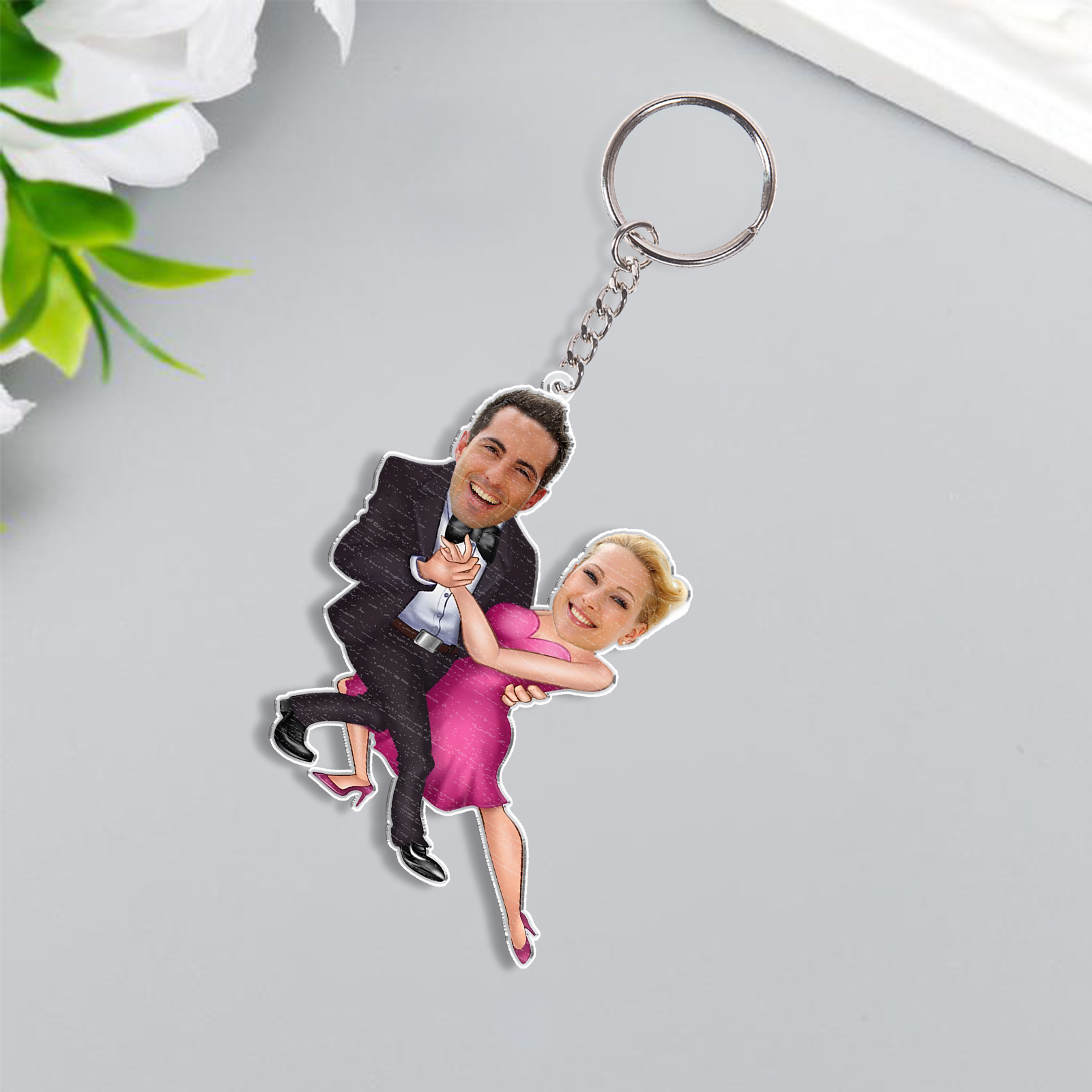 Custom 2 Photos Acrylic Keychain Dancing Couple Hanging Ornament Creative Personalised Gift for Him/Her-Jessemade AU