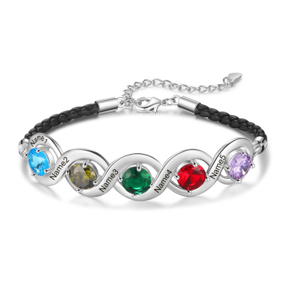 Personalised Infinity Bracelets Custom 5 Birthstones & 5 Names Adjustable Bracelet Gift for Her-Jessemade AU