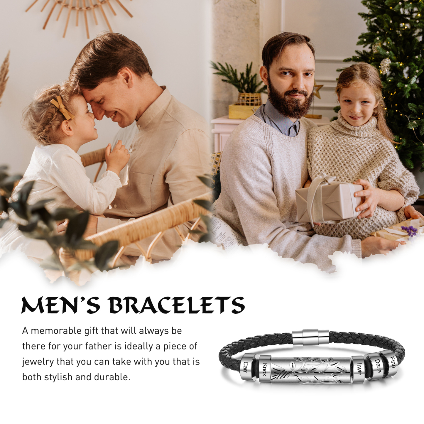 Personalised Men Leather Braided Bracelet Custom 5 Names Bracelet For Him-Jessemade AU