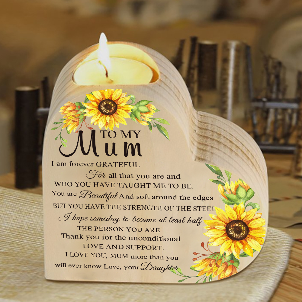 To My Mum Heart Candle Holder Wooden Candlestick Mothers Gifts - Thank You For The Unconditional Love-Jessemade AU