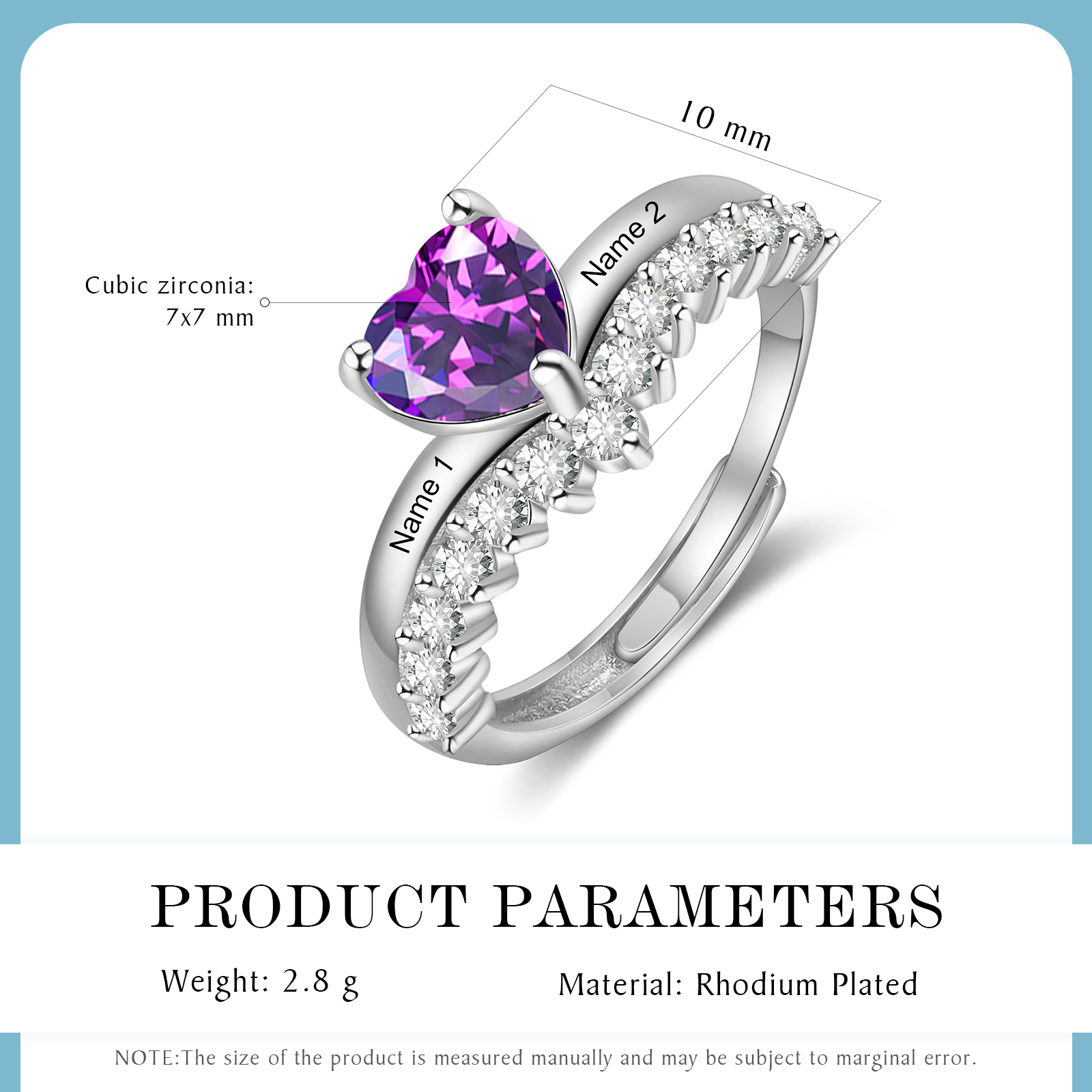 Personalised Heart Birthstone Ring Custom 2 Names Open Ring Gift for Women Girls-Jessemade AU