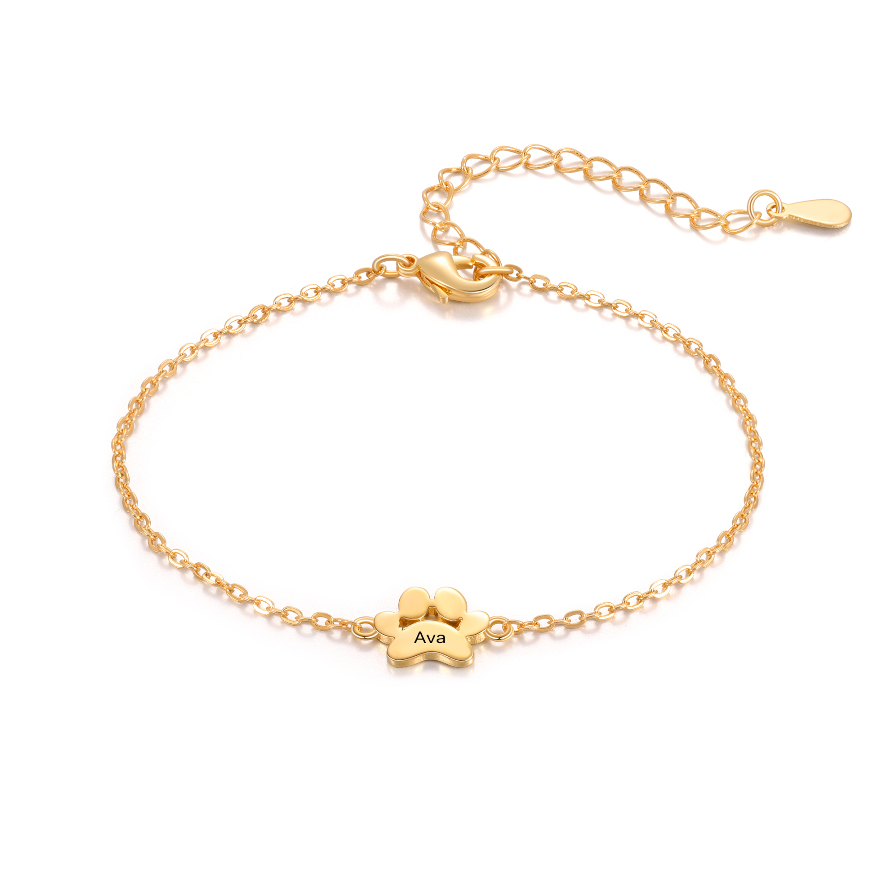 Pet Paw Custom 1 Name Bracelet Gold Adjustable Bracelet Dog Cat Paw Personalised Birthday Gift for Her-Jessemade AU