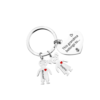 Personalised Keychain with Kid Charm Engraved 2 Names Family Keychain for Grandma-Jessemade AU