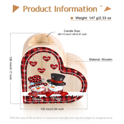 Heart-Shaped Christmas Candle Holder Engraved 6 Names Snowman Candlesticks Personalised Gift for Family-Jessemade AU