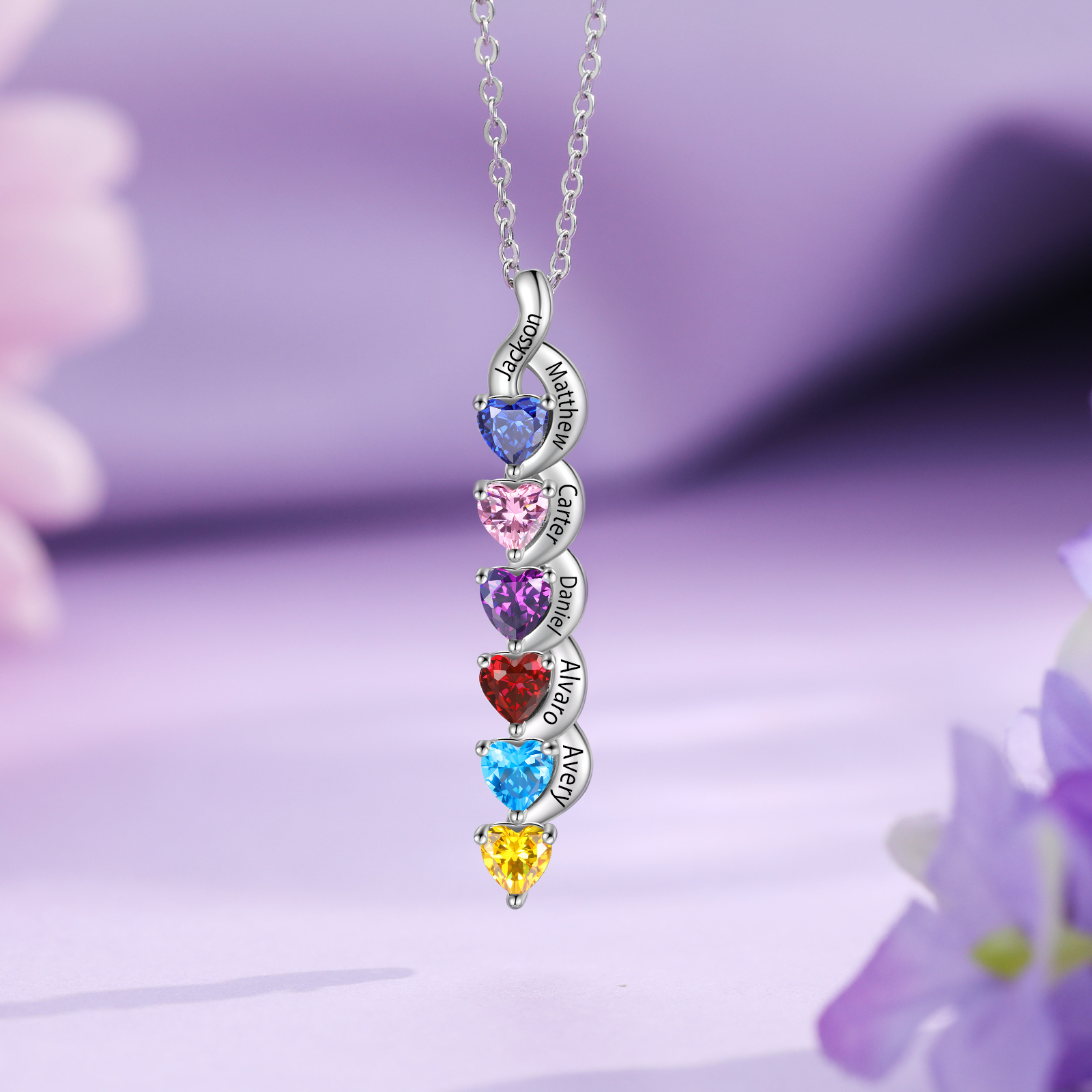 6 Names - Personalised Pendant Necklace Customised Names & Birthstones Necklace Birthday Gift for Women Girls-Jessemade AU