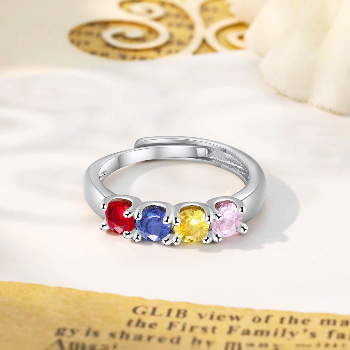 Personalised Women's Ring Customised 4 Birthstones Open Ring Birthday Gift for Women Girls-Jessemade AU