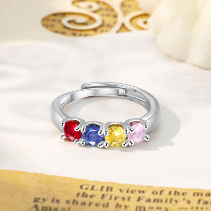 Personalised Women's Ring Customised 4 Birthstones Open Ring Birthday Gift for Women Girls-Jessemade AU