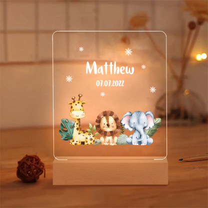Animal Night Light Personalised Name Date Zoo LED Night Light Nursery Birthday Gifts For Children-Jessemade AU