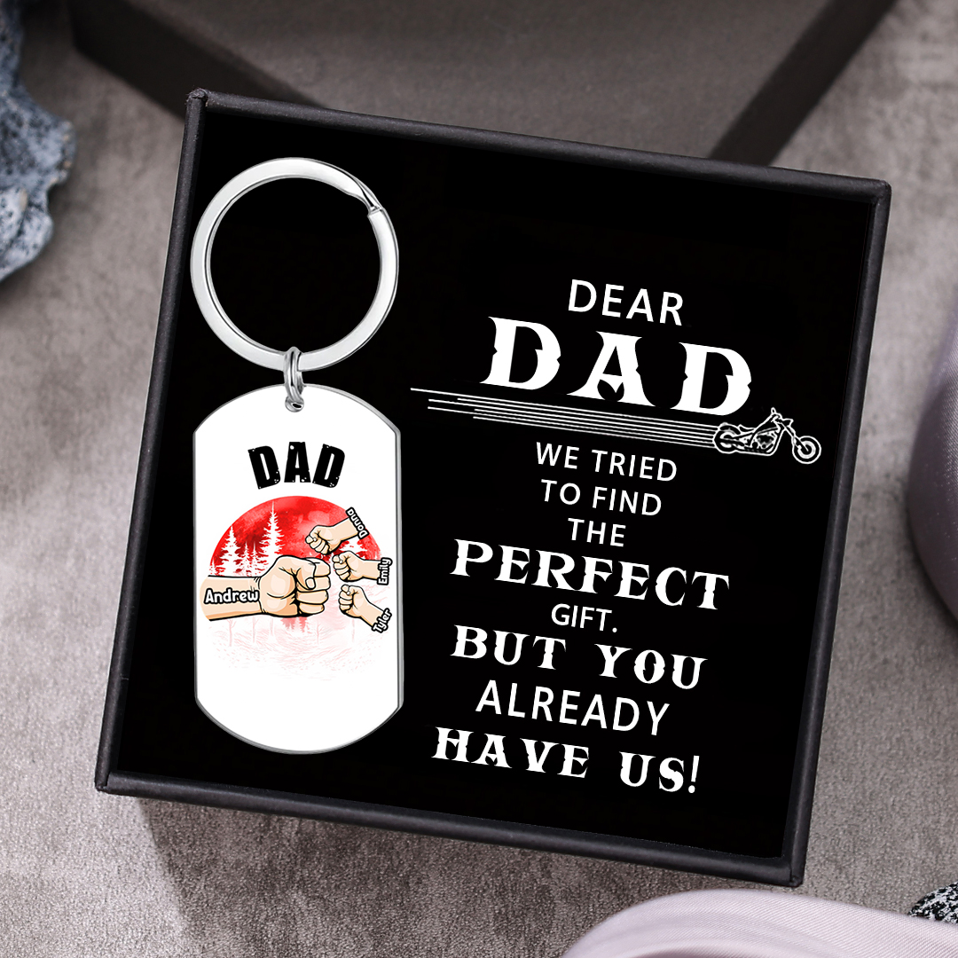 Custom 4 Names & 1 Text Keychain Personalised Fist Bump Keychain Father's Day Gifts for Dad/Grandpa-Jessemade AU