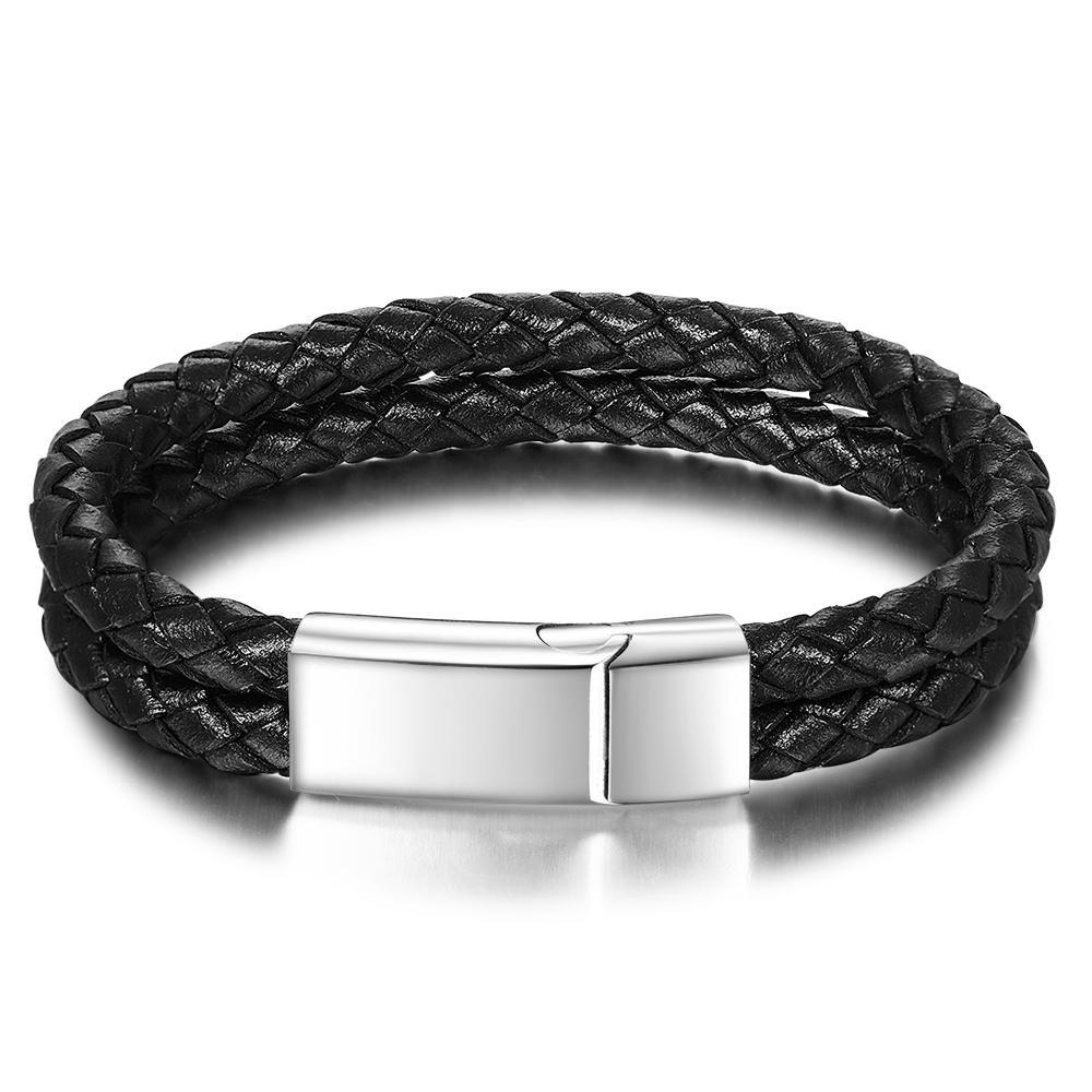 Men's Bracelets Engraved Bracelet for Men  Black Leather Gift For Dad-Jessemade AU