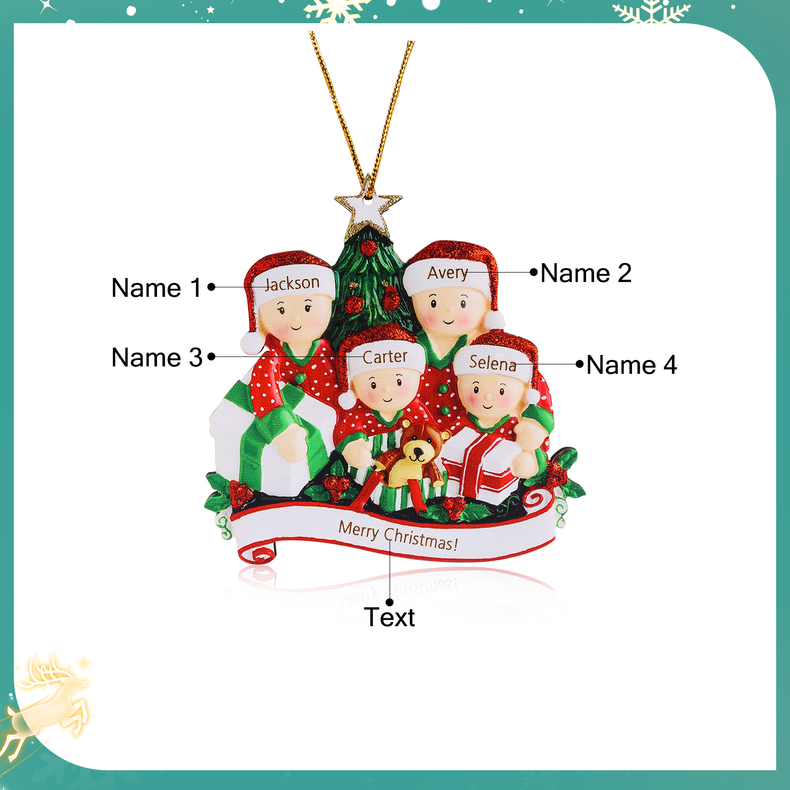 Personalised Christmas Tree Ornament Custom 4 Family Members Names Ornament-Jessemade AU
