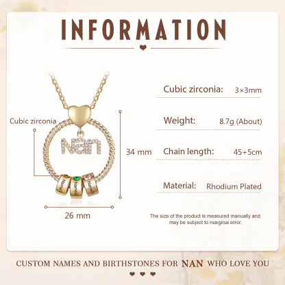 3 Names - Personalised Nan Necklace Custom Names & Birthstones Circle Pendant Necklace Gift for Grandma Nanna-Jessemade AU
