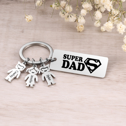 Father's Day Gift Personalised Super Dad Keychain Engraved 6 Kid Charms-Jessemade AU
