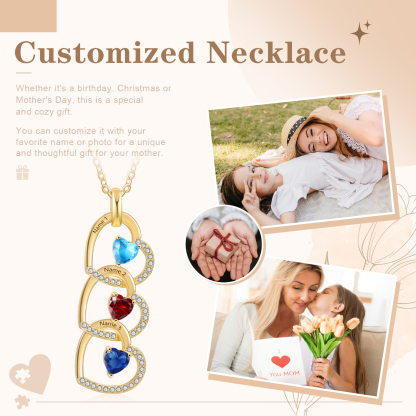 Personalised Heart Pendant Necklace Custom 3 Birthstones & 3 Names Necklace Gifts for Her-Jessemade AU