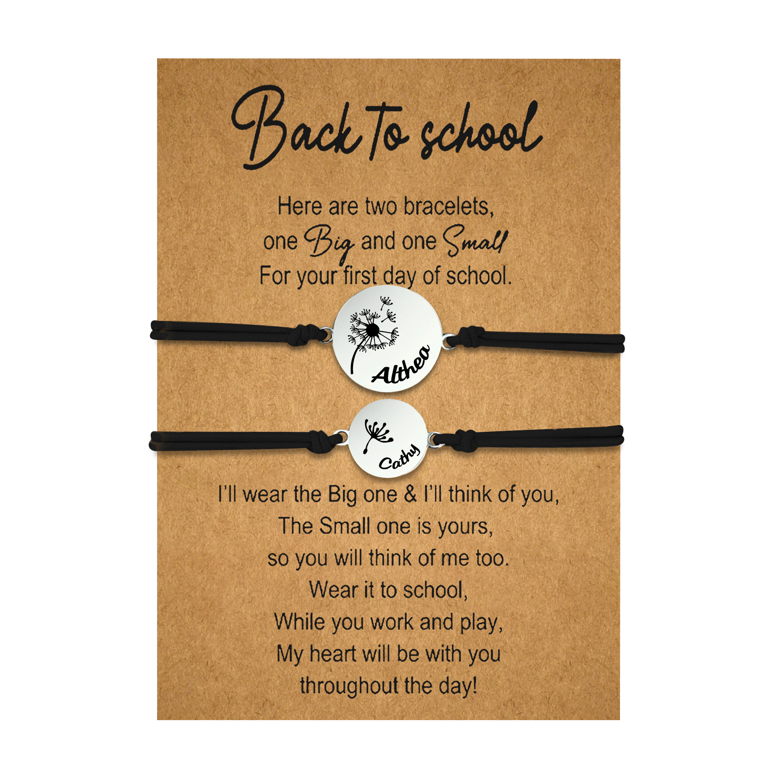 2 Pcs Dandelion Bracelet Set Custom 2 Names Adjustable Bracelets Back to School Gifts for Daughter-Jessemade AU