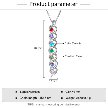 Personalised Necklace Cascading Pendant with 7 Birthstones Engraving 7 Names Gifts for Her-Jessemade AU