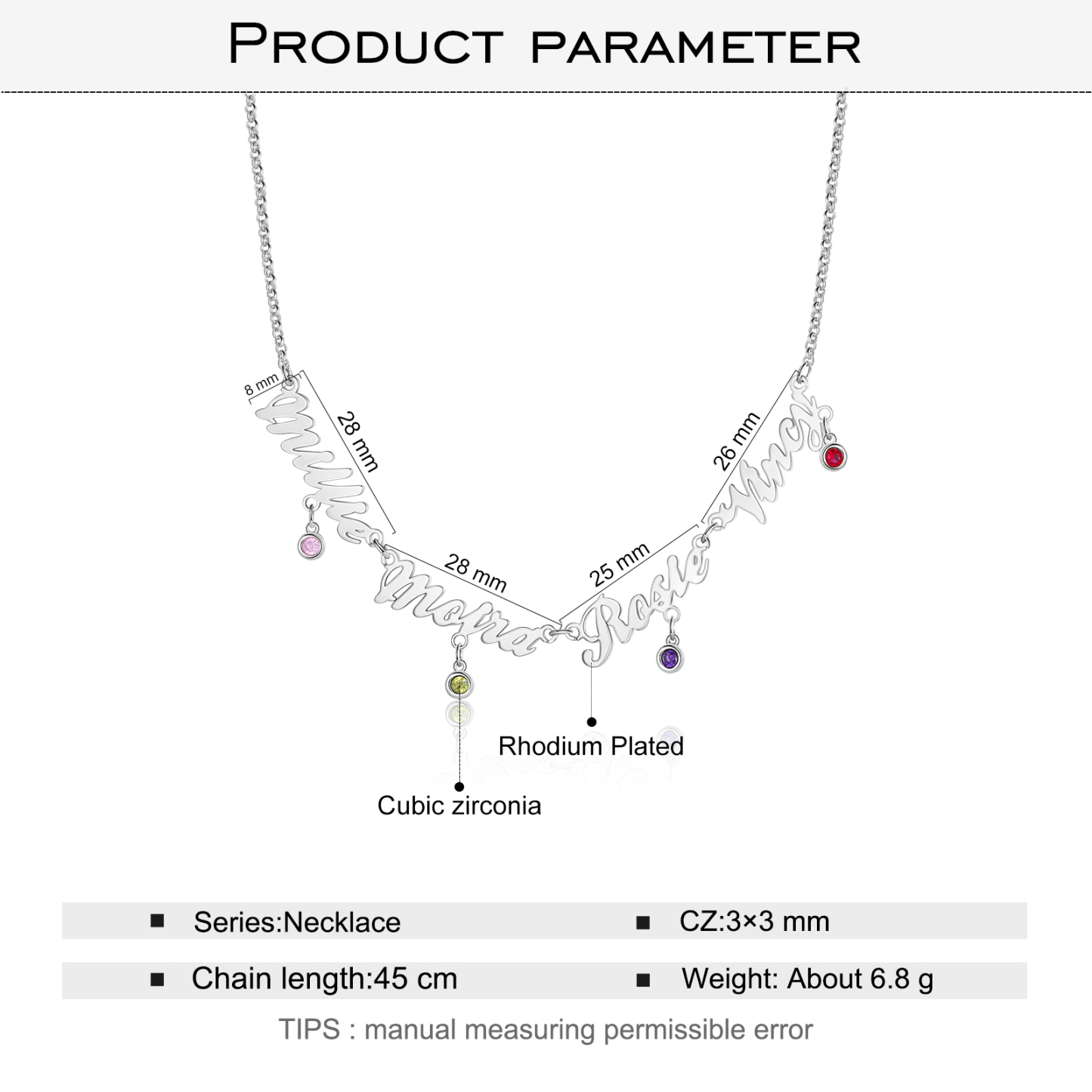 Personalised Necklace With Birthstones Custom 4 Names Necklace Gift For Women-Jessemade AU