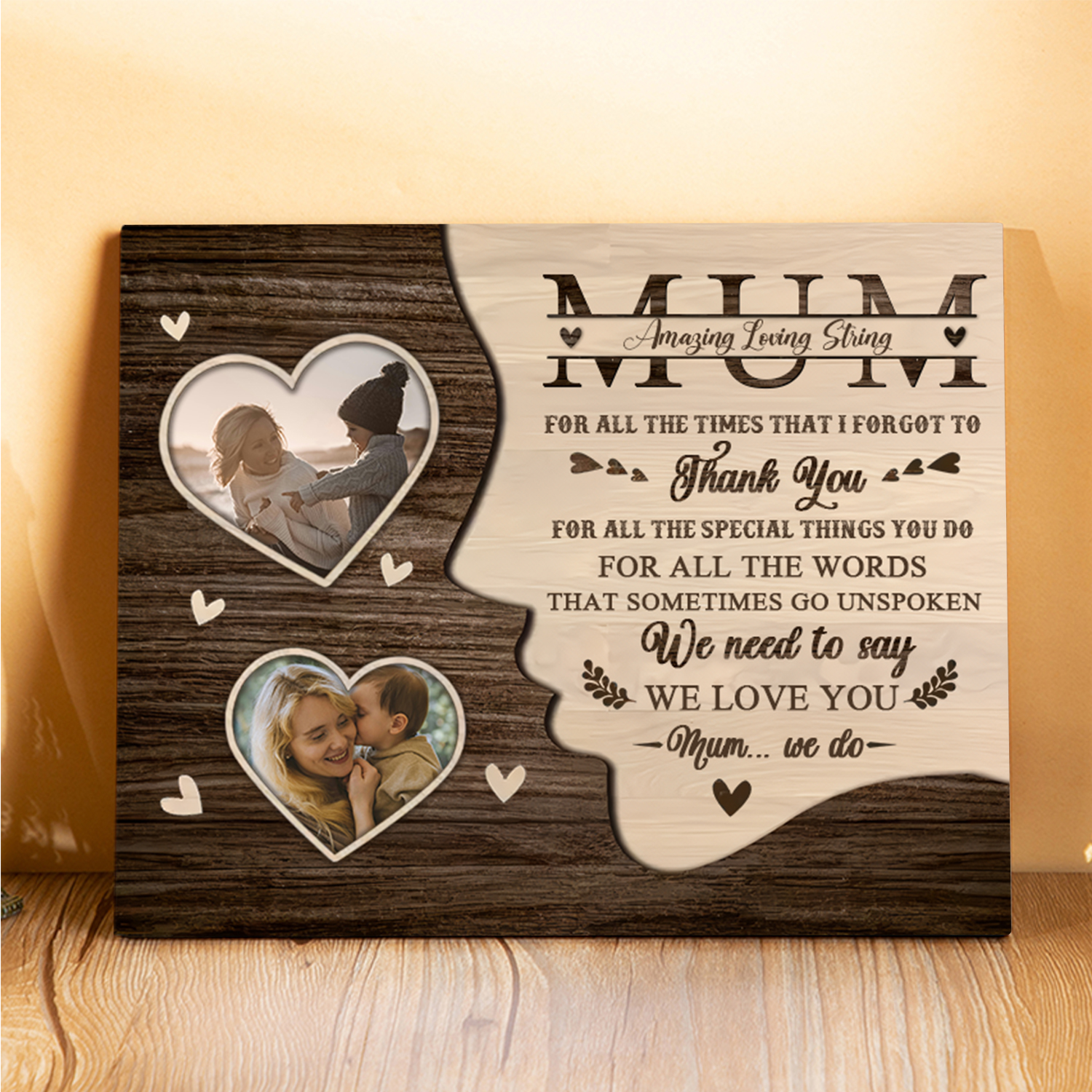 Personalised 2 Photos & 1 Text Wooden Plaque Custom Hearts Home Decor Gifts for Mum - For All The Times That I Forgot To Thank You-Jessemade AU