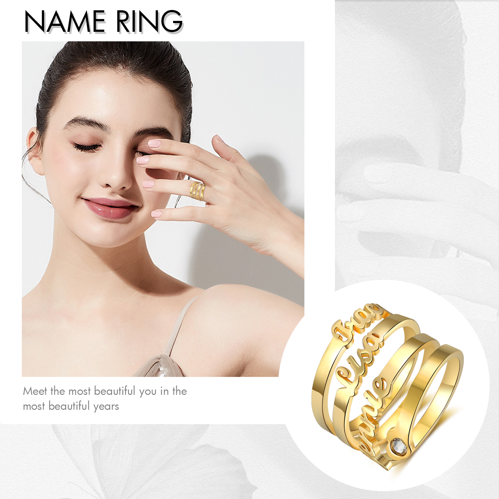 Personalised Heart Ring With Birthstone Custom 3 Names Ring Gifts For Her-Jessemade AU