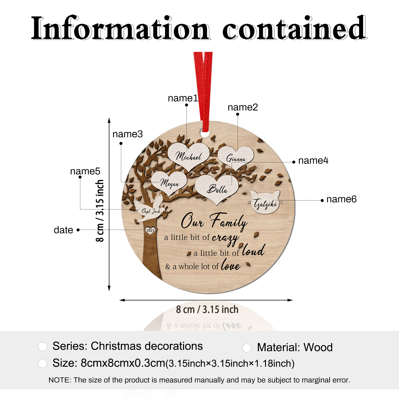 6 Names - Personalised Christmas Tree Ornaments Tree of Life Pendant with Name Wooden Gifts for Family and Friends-Jessemade AU