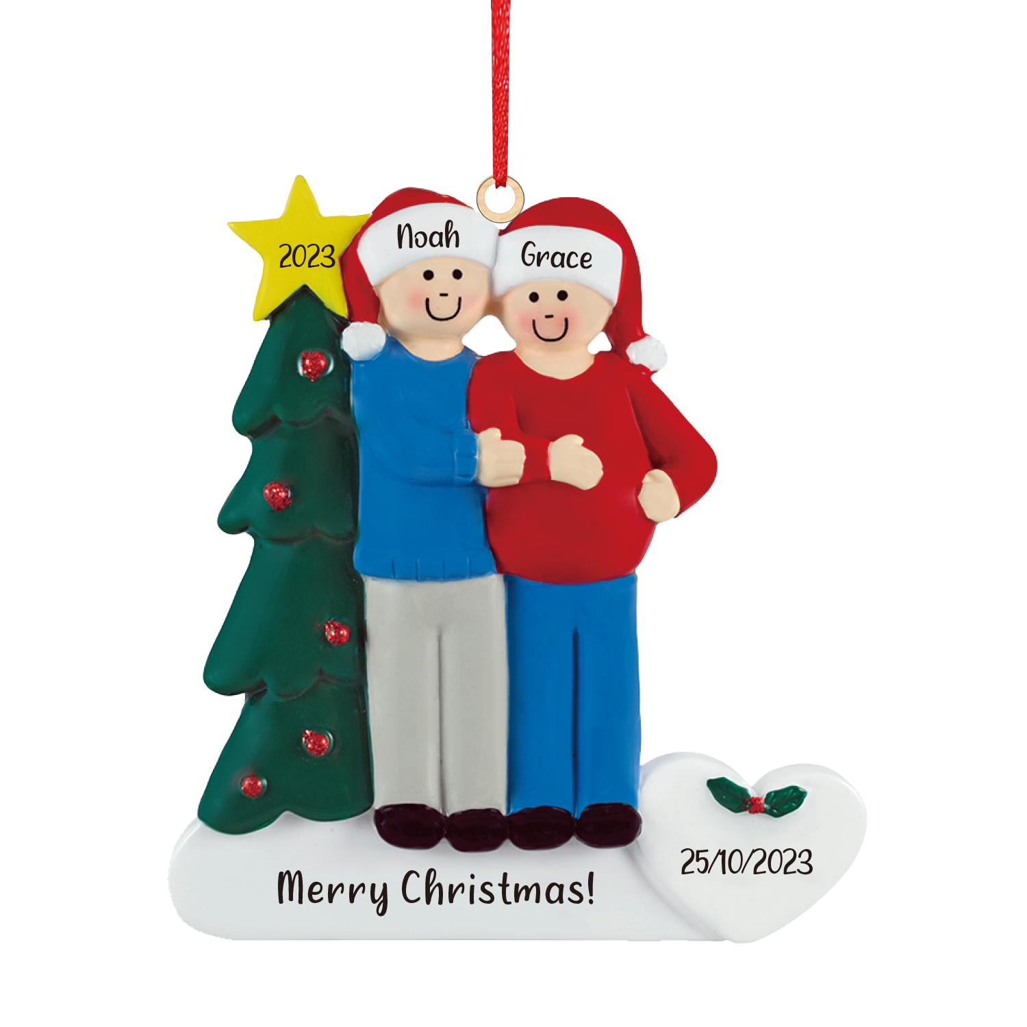 2 Names - Personalised Wooden Christmas Ornaments Customised Text & Date Xmas Decor Gifts for Family Friends-Jessemade AU
