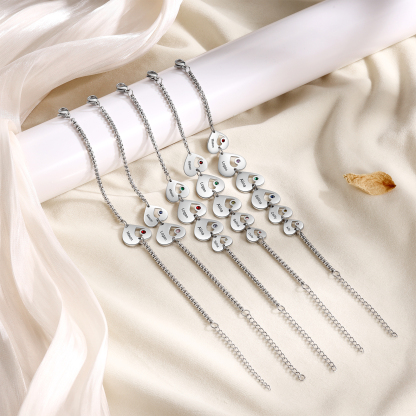 6 Names - Personalised Heart Bracelet Custom Names & Birthstones Family Bracelet Gifts for Her-Jessemade AU