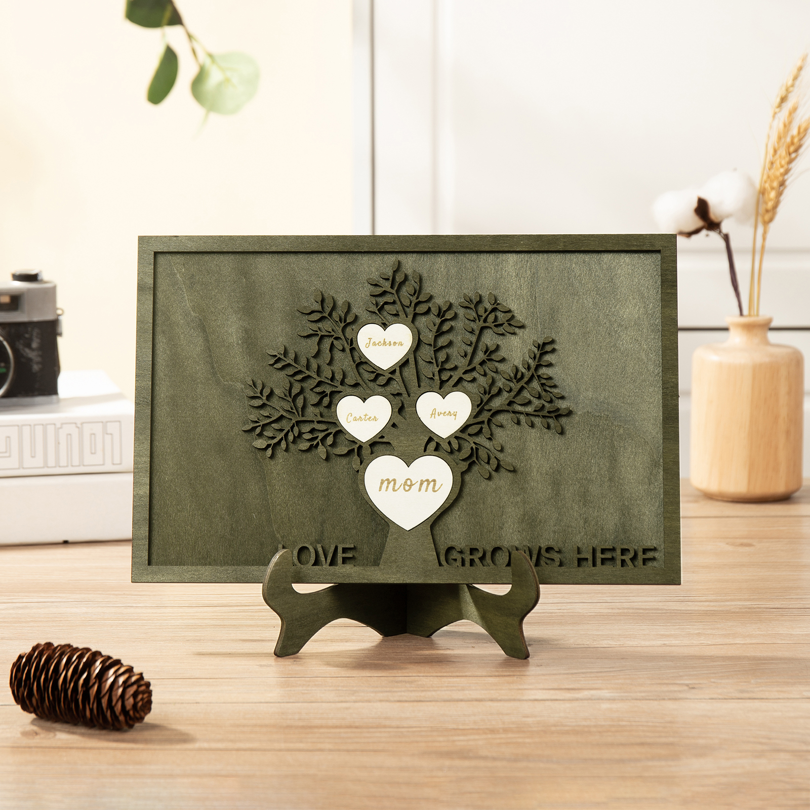 Family Tree Wood Frame Personalised Family Tree Sign Custom 4 Names Plaque-Jessemade AU
